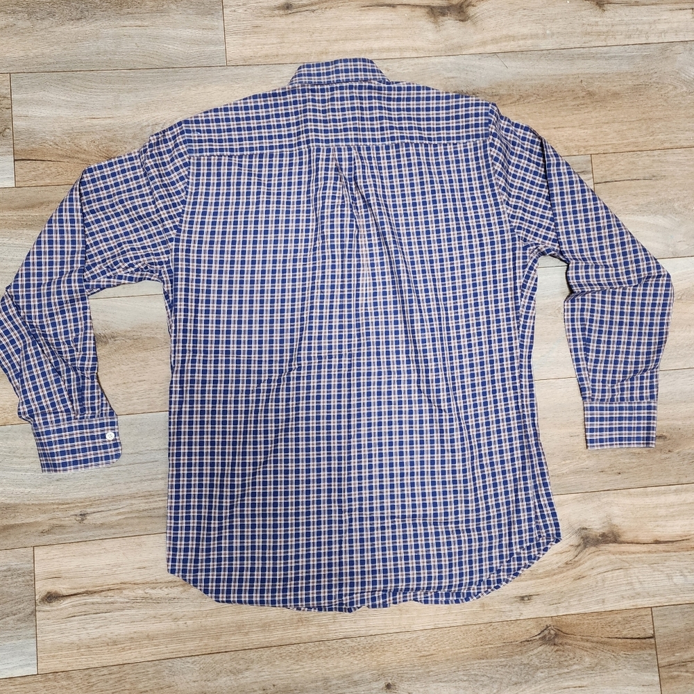 Peter Millar Button Down Shirt Men’s Large Long Sleeve Brown Navy Blue - Picture 6 of 6